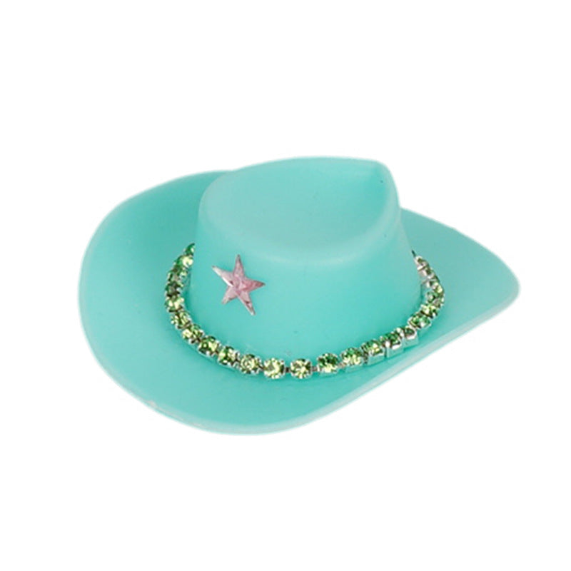 Wholesale Pink cowboy hat with diamond chain hairpin toy doll accessories hat plastic hat